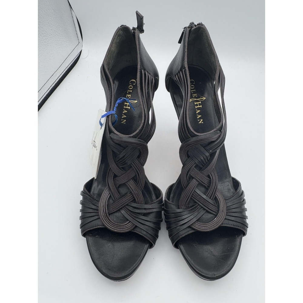 Cole Haan Shoes Womens Size‎ 7 Black Leather Strappy Zip Stiletto Heels - Picture 2 of 7